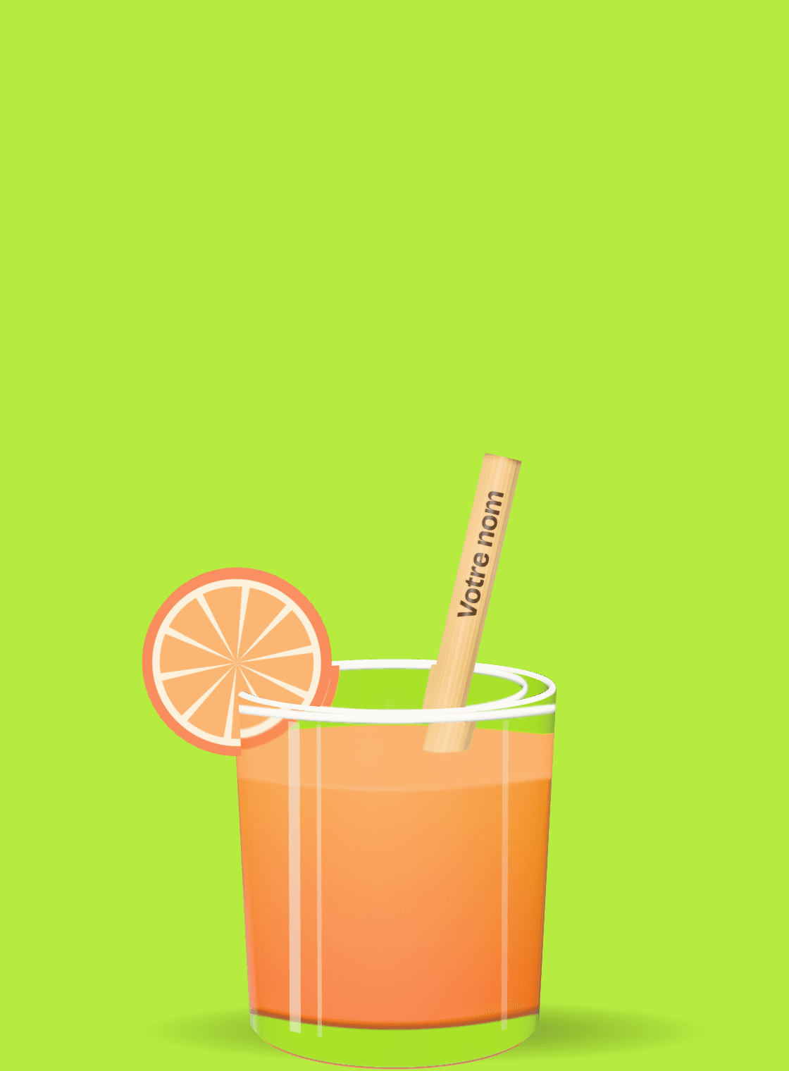 Paille courte et épaisse dans un verre de jus d'orange
