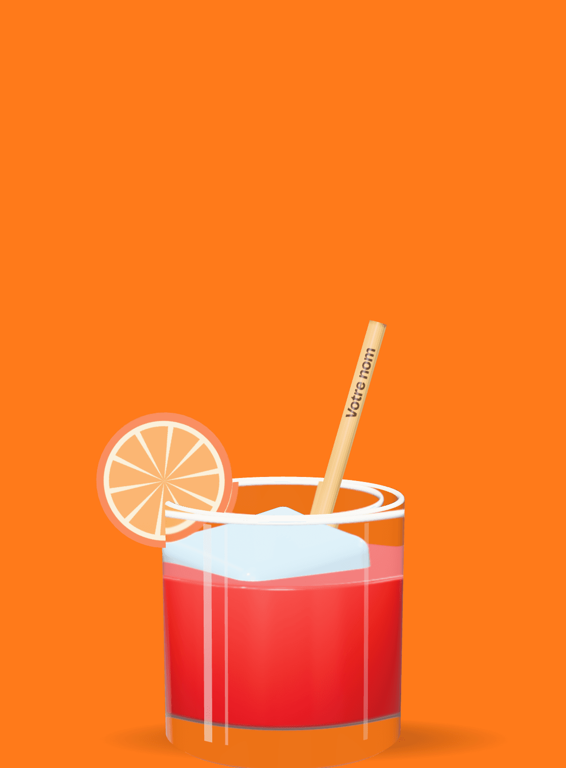 Paille courte et fine dans un verre à whisky avec un negroni