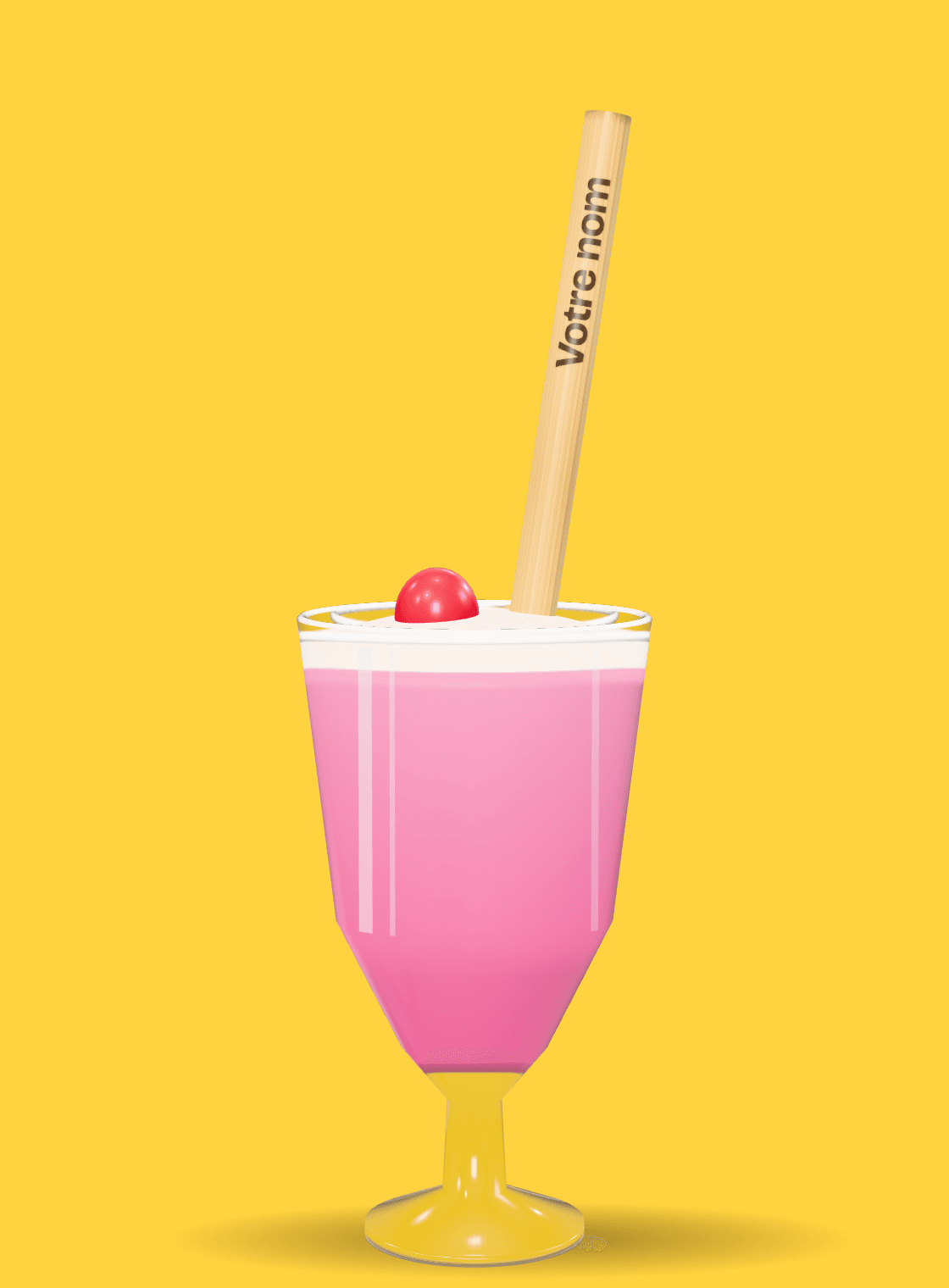 Paille longue et épaisse dans une coupe de milkshake à la fraise
